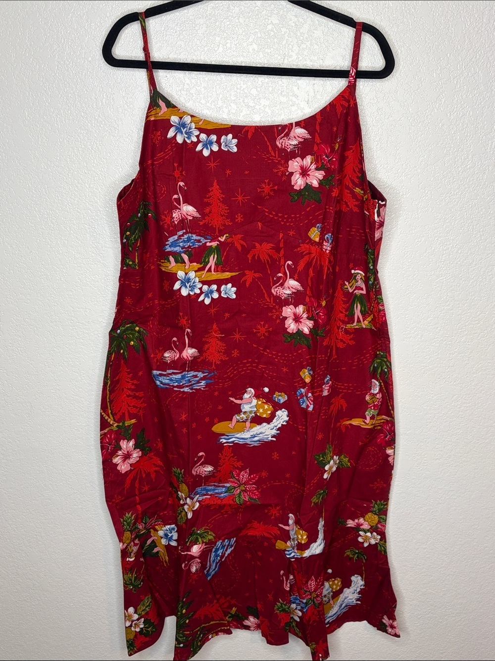 Hawaii Hangover Santa Flamingo Tropical Midi Dress Size 2X Christmas in Hawaii